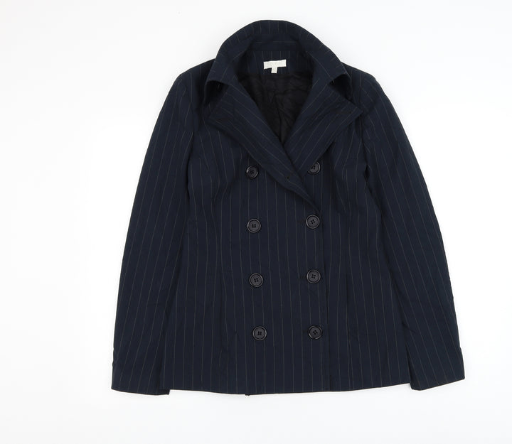 Kookai Womens Blue Striped Overcoat Coat Size 12 Button