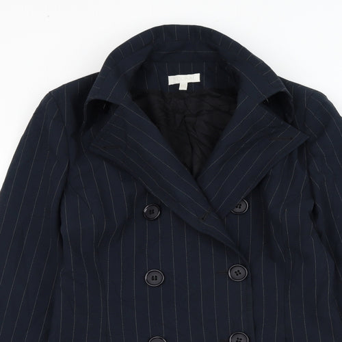 Kookai Womens Blue Striped Overcoat Coat Size 12 Button