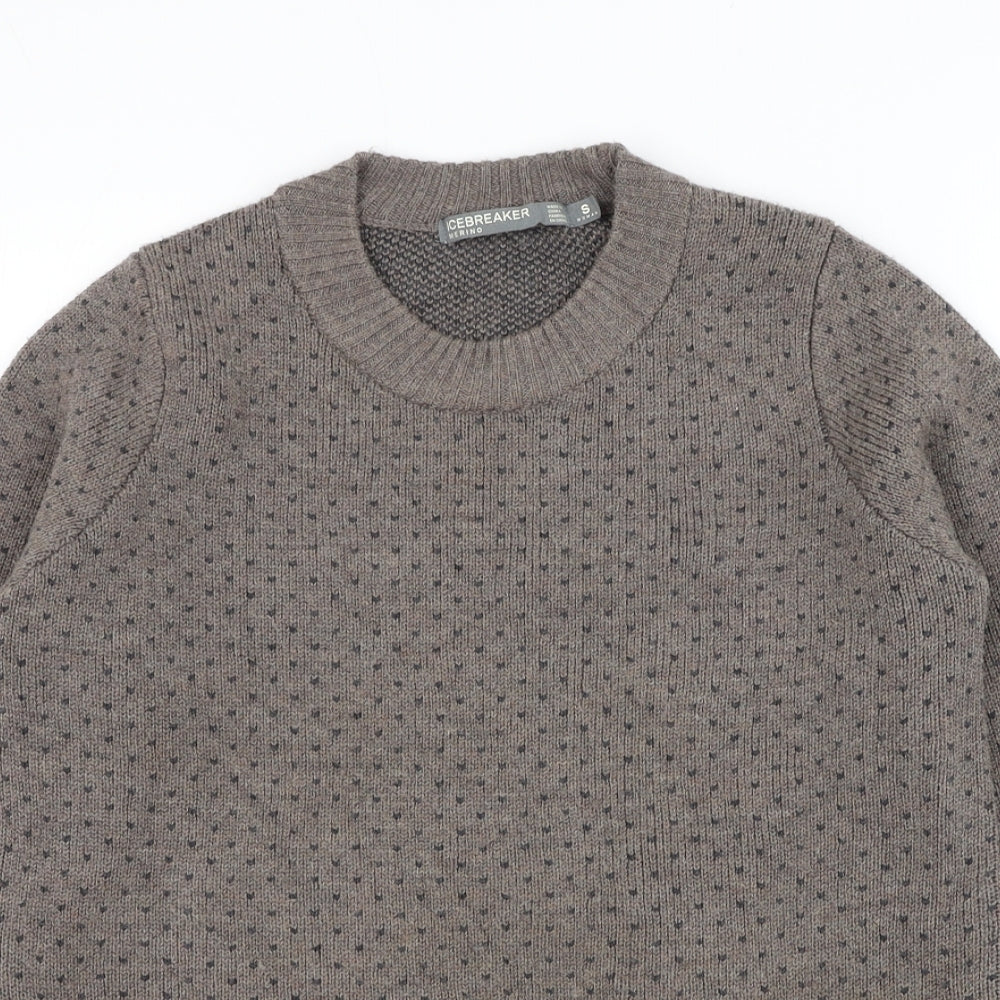 Icebreaker Mens Brown Round Neck Wool Pullover Jumper Size S