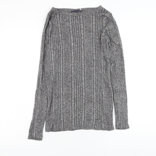 Marks and Spencer Womens Grey Round Neck Viscose Pullover Jumper Size 14