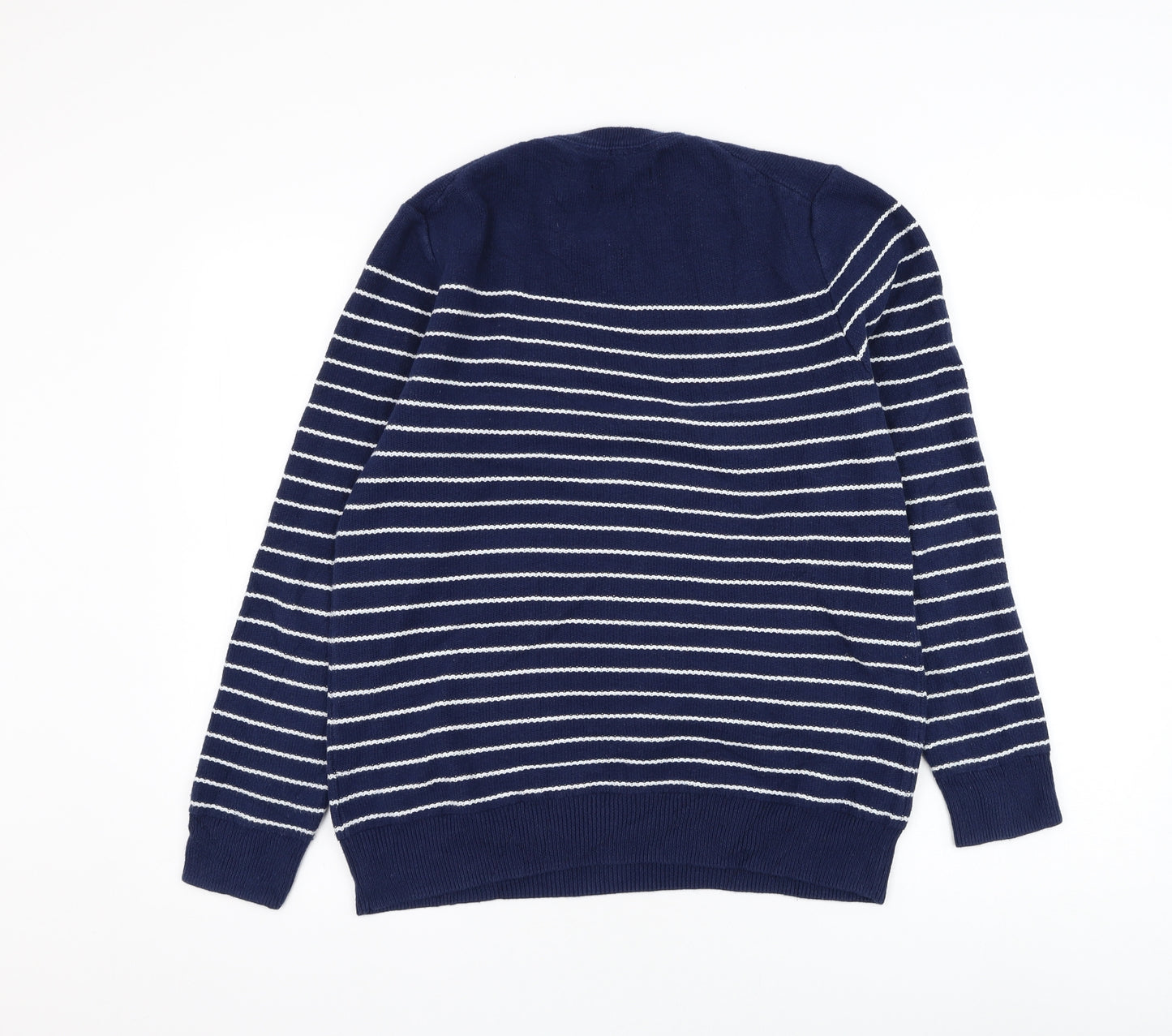 Good Threads Mens Blue Round Neck Striped Cotton Pullover Jumper Size S