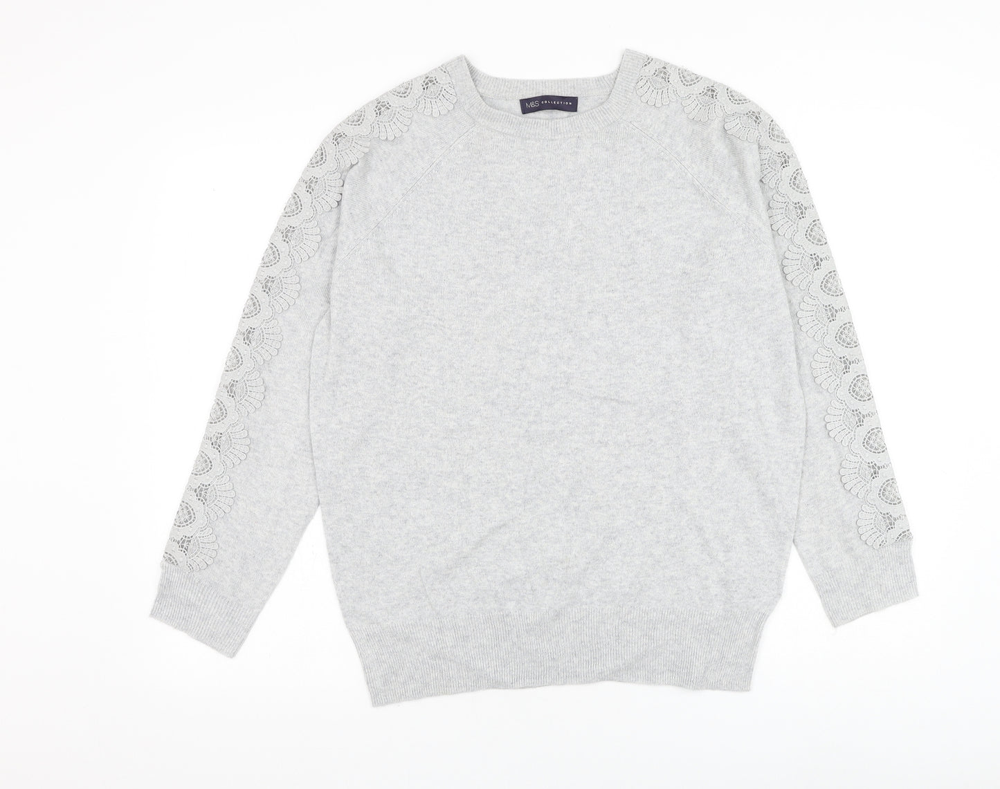 Marks and Spencer Womens Grey Round Neck Polyester Pullover Jumper Size 14