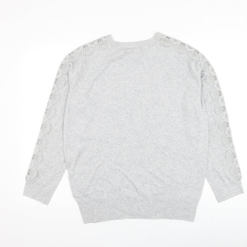 Marks and Spencer Womens Grey Round Neck Polyester Pullover Jumper Size 14