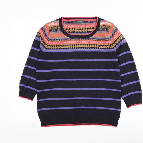 Marks and Spencer Womens Black Round Neck Striped Acrylic Pullover Jumper Size 14