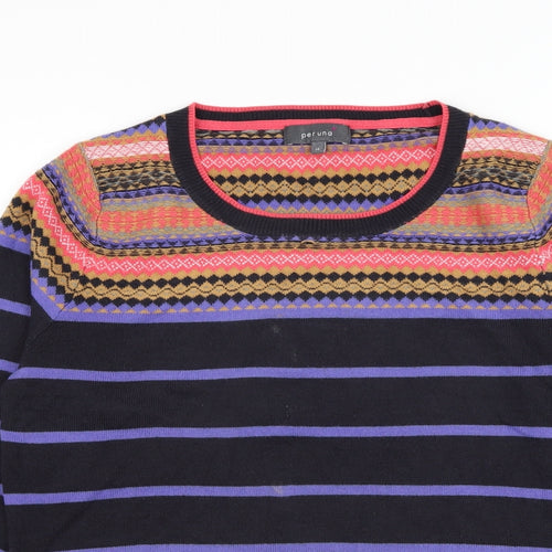 Marks and Spencer Womens Black Round Neck Striped Acrylic Pullover Jumper Size 14
