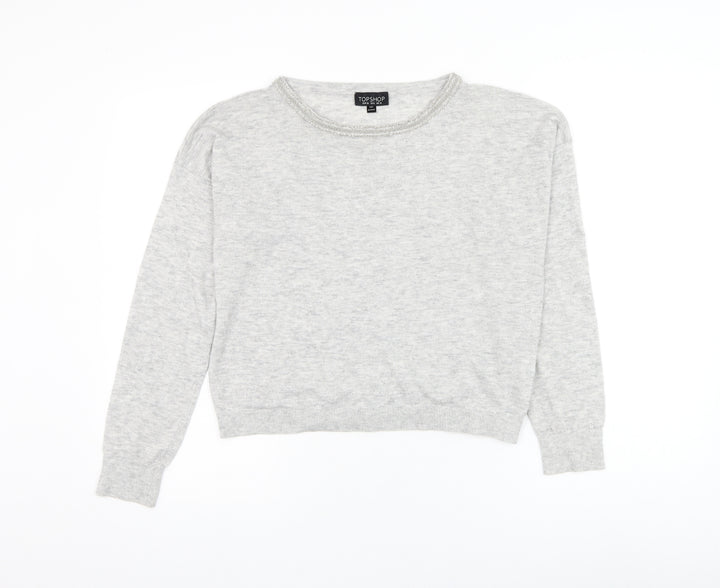 Topshop Womens Grey Round Neck Polyester Pullover Jumper Size 10