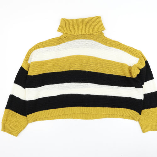 Quiz Womens Yellow Roll Neck Striped Acrylic Pullover Jumper Size S