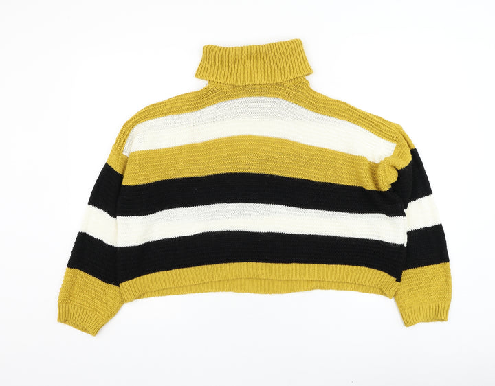 Quiz Womens Yellow Roll Neck Striped Acrylic Pullover Jumper Size S