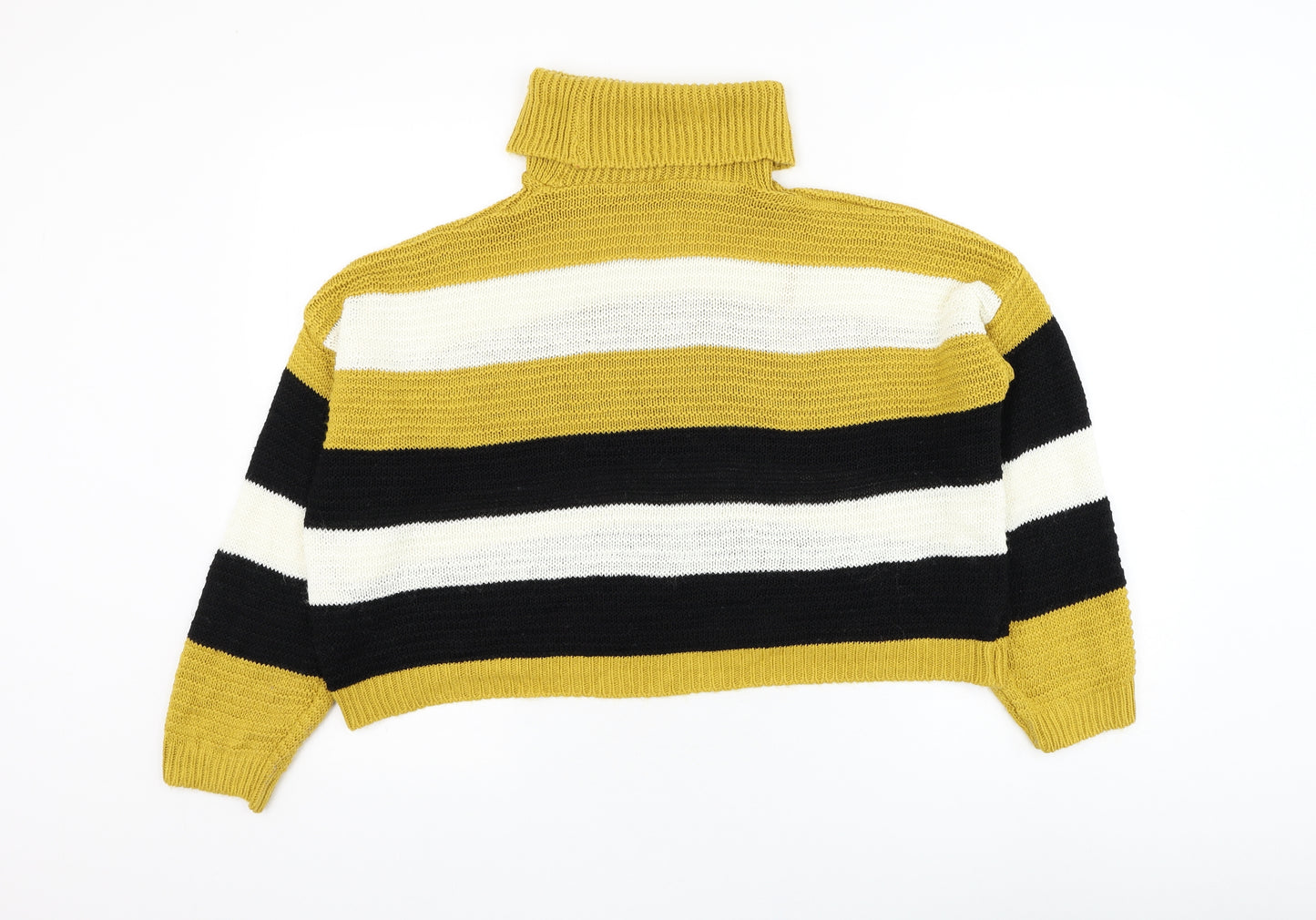Quiz Womens Yellow Roll Neck Striped Acrylic Pullover Jumper Size S