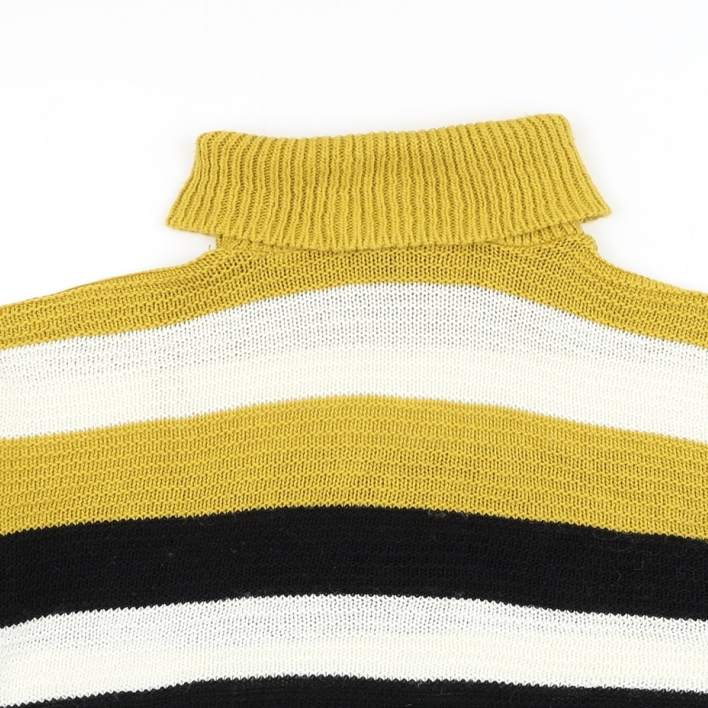Quiz Womens Yellow Roll Neck Striped Acrylic Pullover Jumper Size S