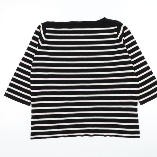BHS Womens Black Round Neck Striped Acrylic Pullover Jumper Size 18
