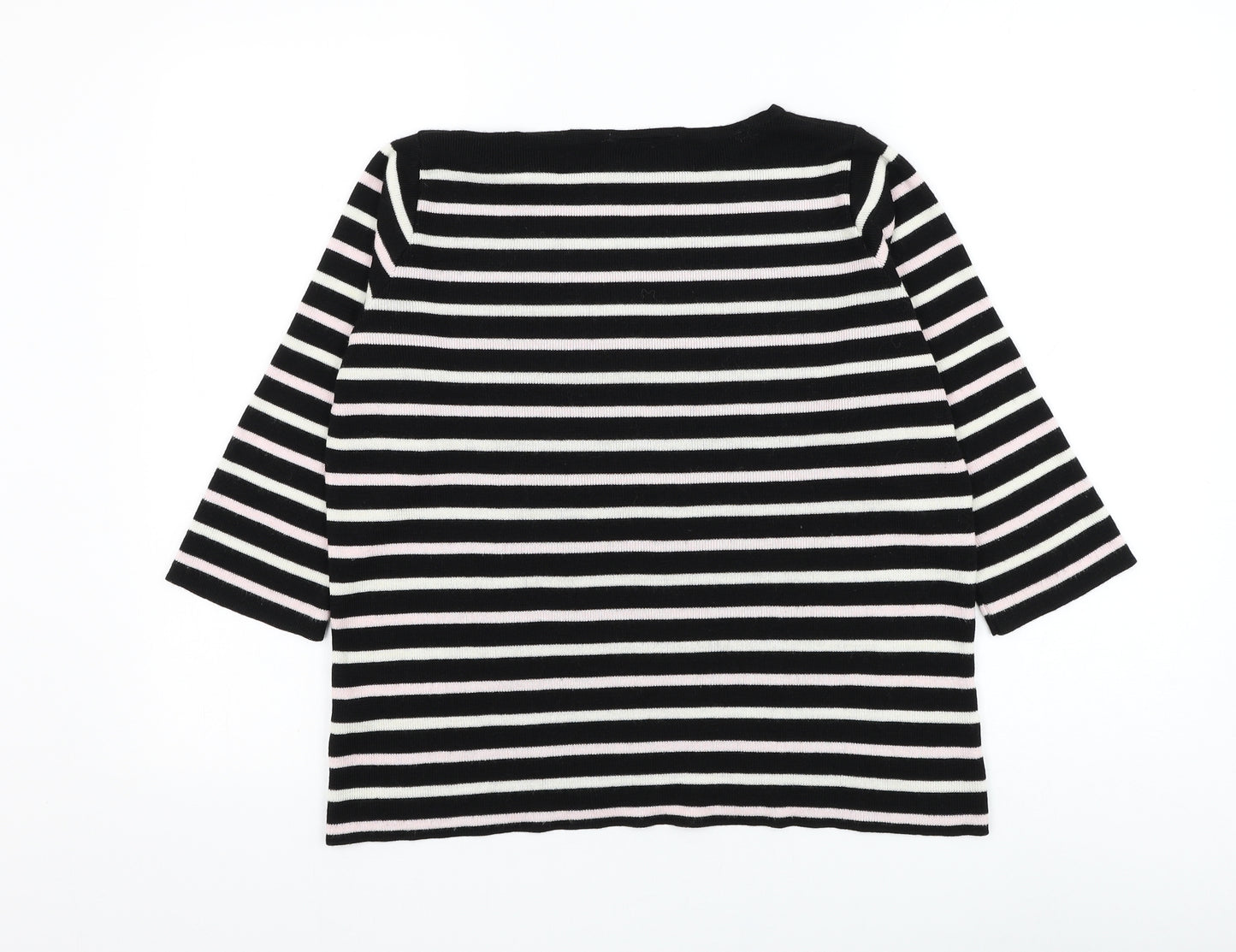 BHS Womens Black Round Neck Striped Acrylic Pullover Jumper Size 18