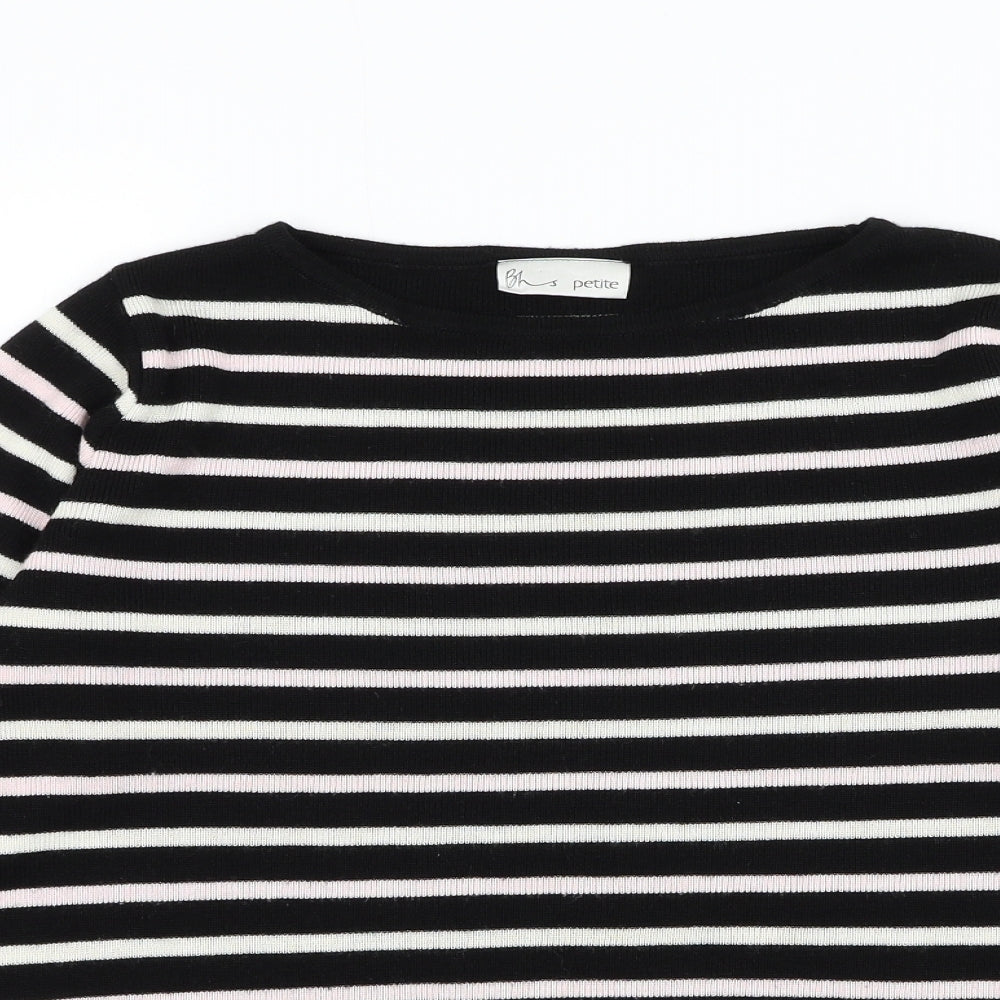 BHS Womens Black Round Neck Striped Acrylic Pullover Jumper Size 18