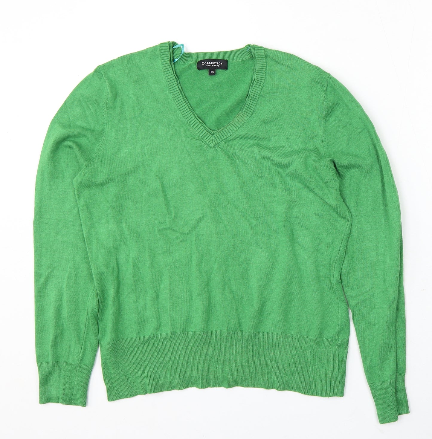 Debenhams Womens Green V-Neck Viscose Pullover Jumper Size 14