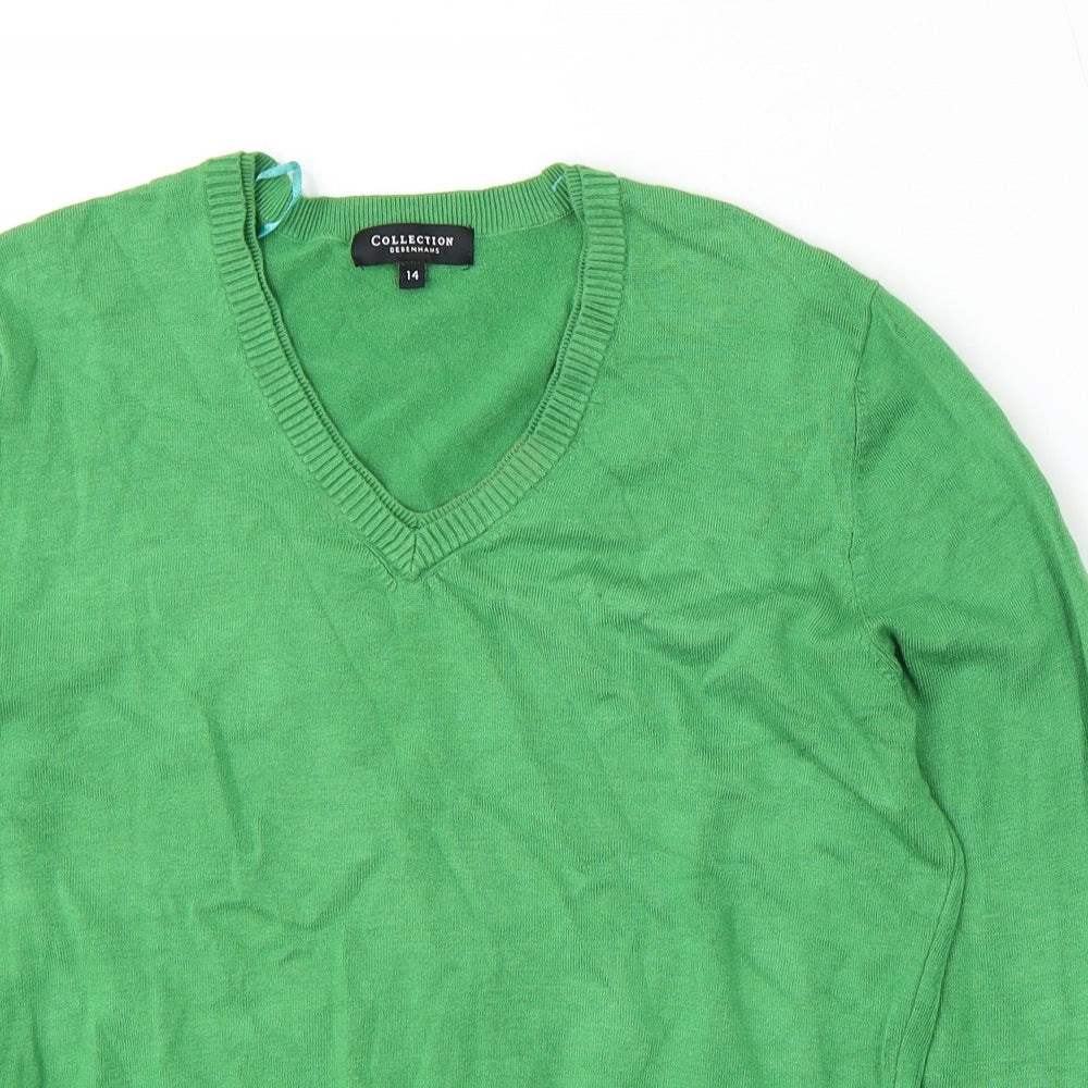 Debenhams Womens Green V-Neck Viscose Pullover Jumper Size 14