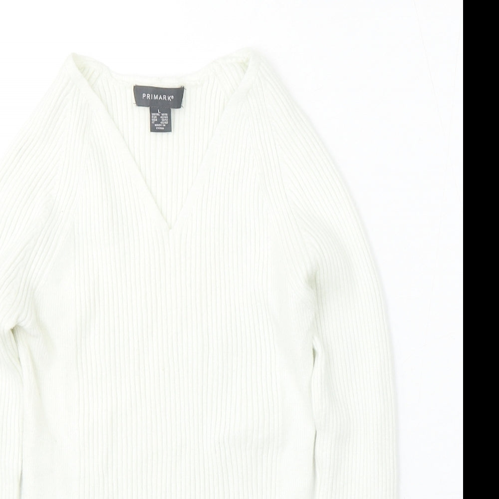 Primark Womens White V-Neck Viscose Pullover Jumper Size 14