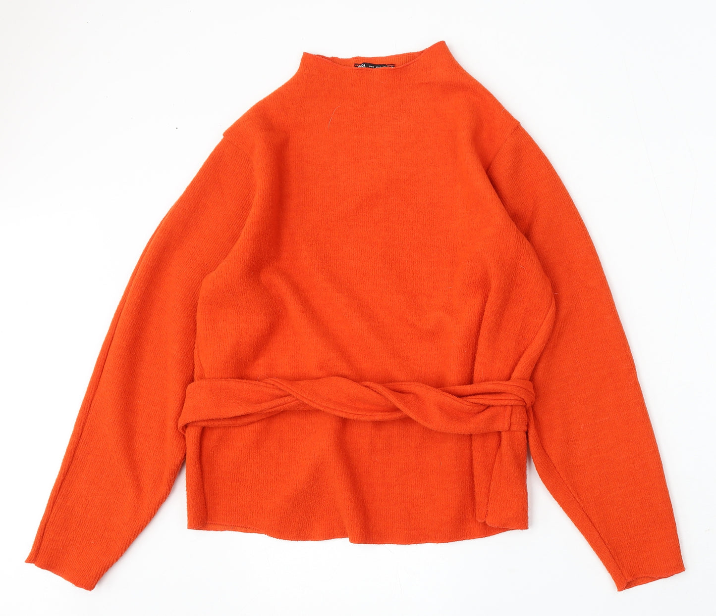 Zara Womens Orange Mock Neck Polyester Pullover Jumper Size S