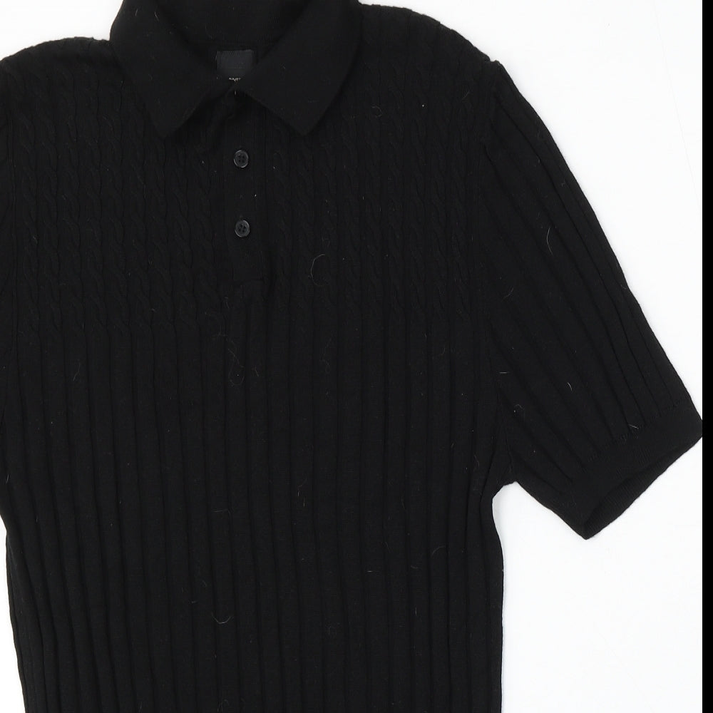 River Island Mens Black Viscose Polo Size M Collared