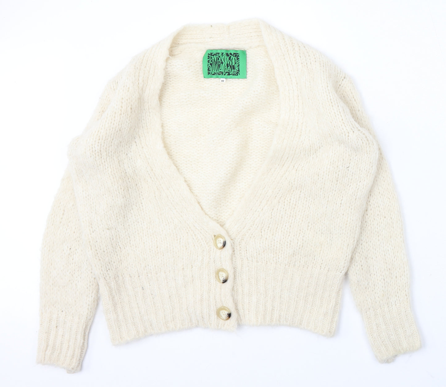 BIMBA Y LOLA Womens Ivory V-Neck Acrylic Cardigan Jumper Size XS