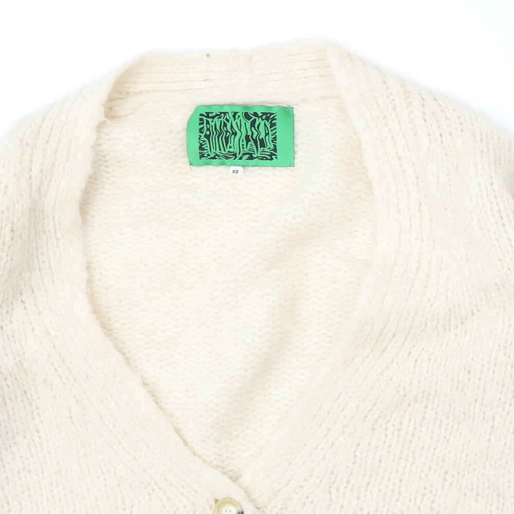 BIMBA Y LOLA Womens Ivory V-Neck Acrylic Cardigan Jumper Size XS