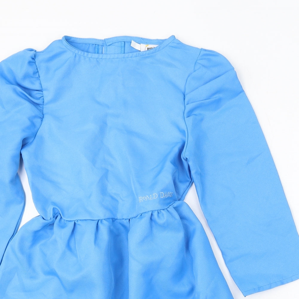 Roald Dahl Girls Blue Polyester Skater Dress Size 7-8 Years Round Neck - Roald Dahl