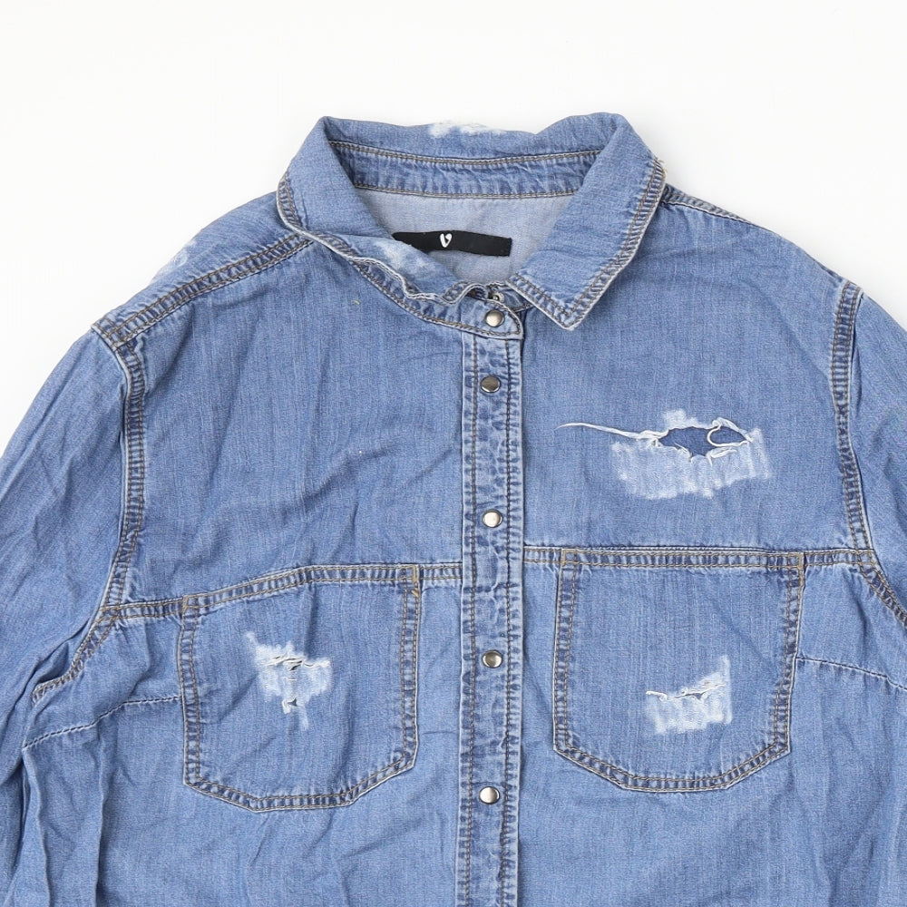 Very Womens Blue Cotton Basic Button-Up Size 20 Collared