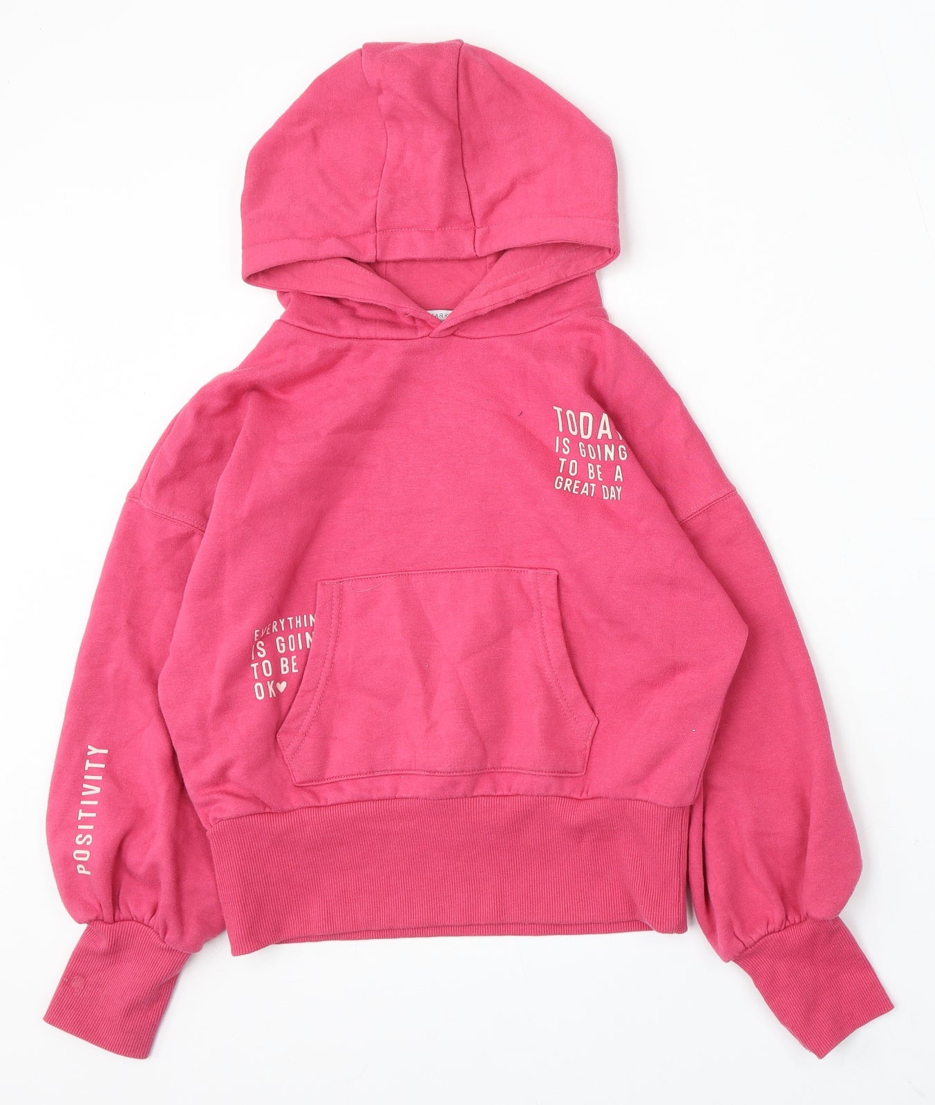 Primark Girls Pink Cotton Pullover Hoodie Size 10-11 Years - positive