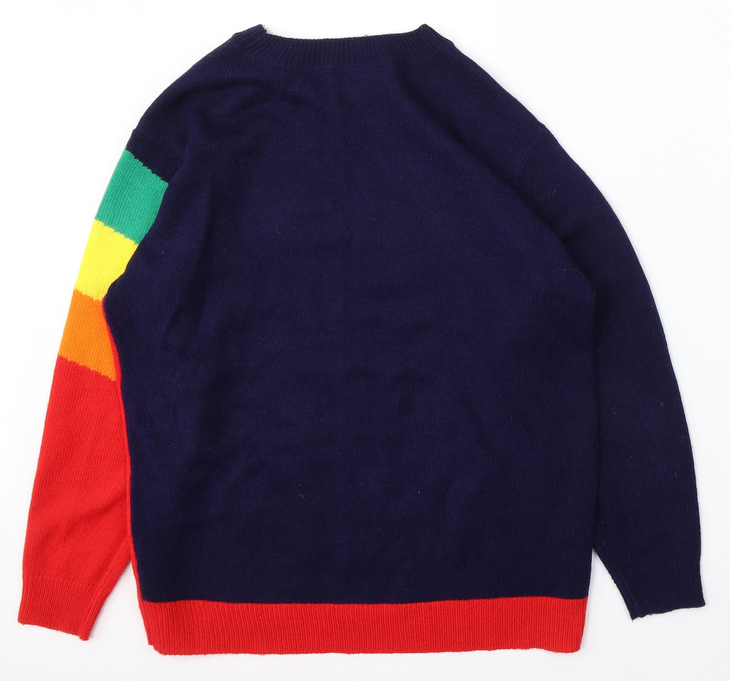 B You Womens Multicoloured Round Neck Striped Acrylic Pullover Jumper Size 12