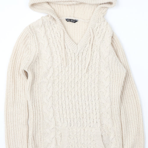 Select Womens Ivory Acrylic Pullover Hoodie Size 14