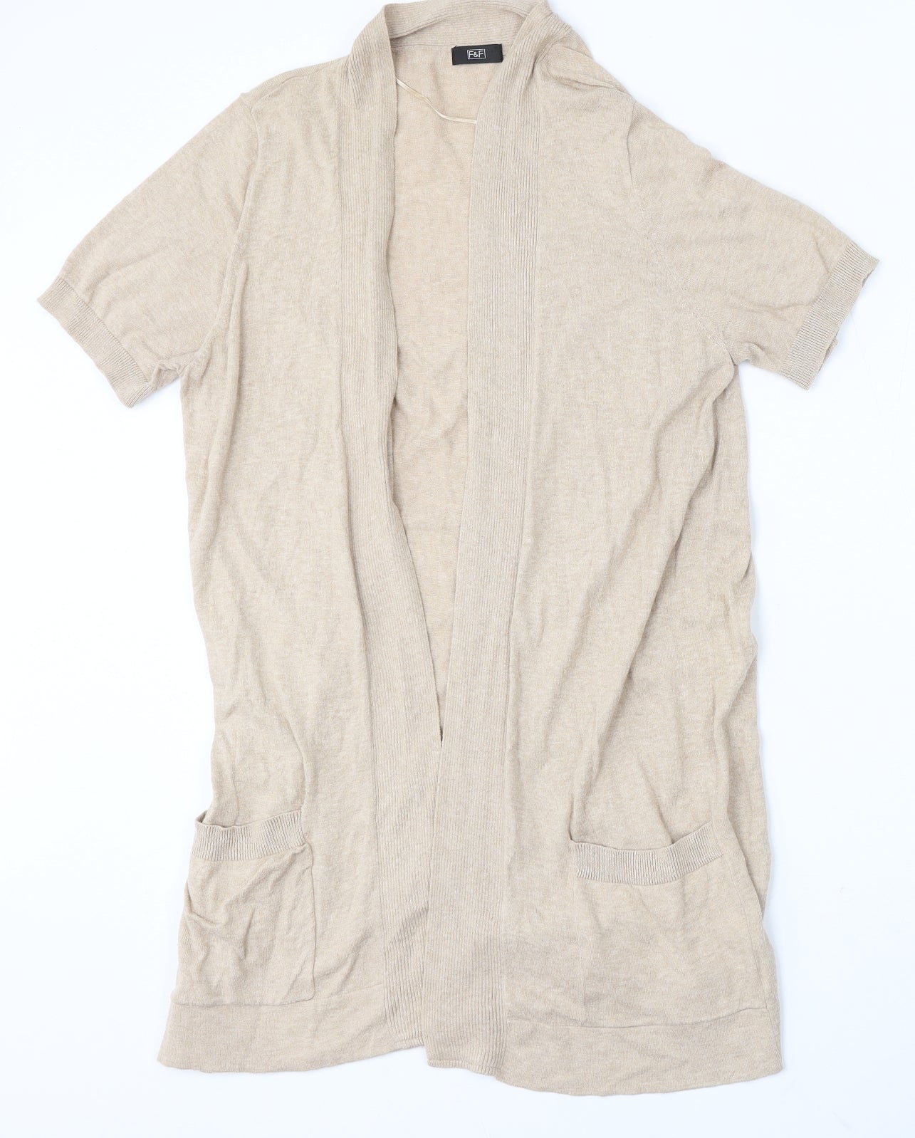 F&F Womens Beige V-Neck Cotton Cardigan Jumper Size 16