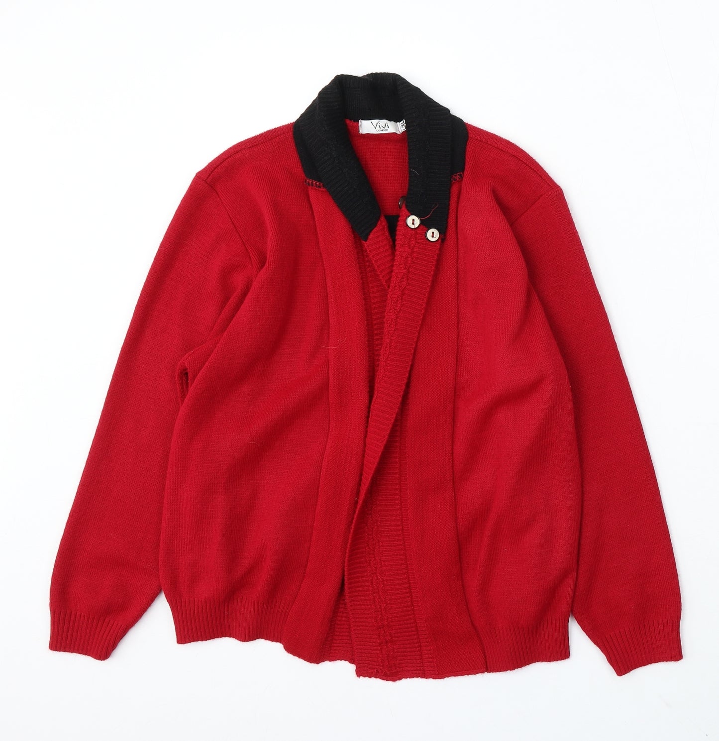 Vivi London Womens Red V-Neck Acrylic Cardigan Jumper Size L
