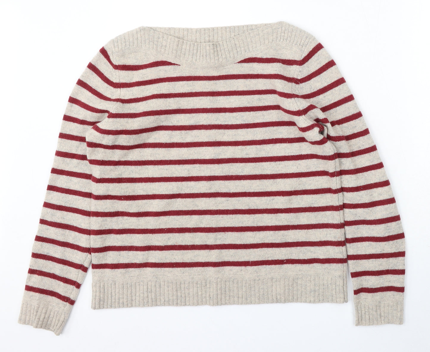 Seasalt Womens Brown Boat Neck Striped Wool Pullover Jumper Size 14