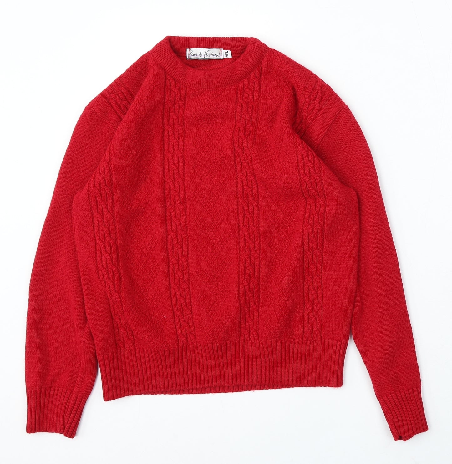 Pure and Natural Womens Red Round Neck Acrylic Pullover Jumper Size M