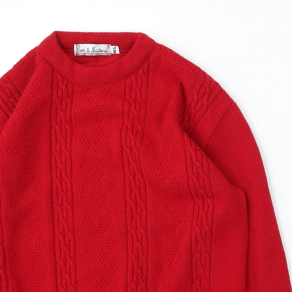 Pure and Natural Womens Red Round Neck Acrylic Pullover Jumper Size M