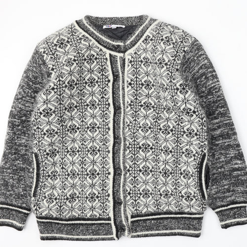Fragrance Womens Multicoloured Round Neck Geometric Acrylic Cardigan Jumper Size S