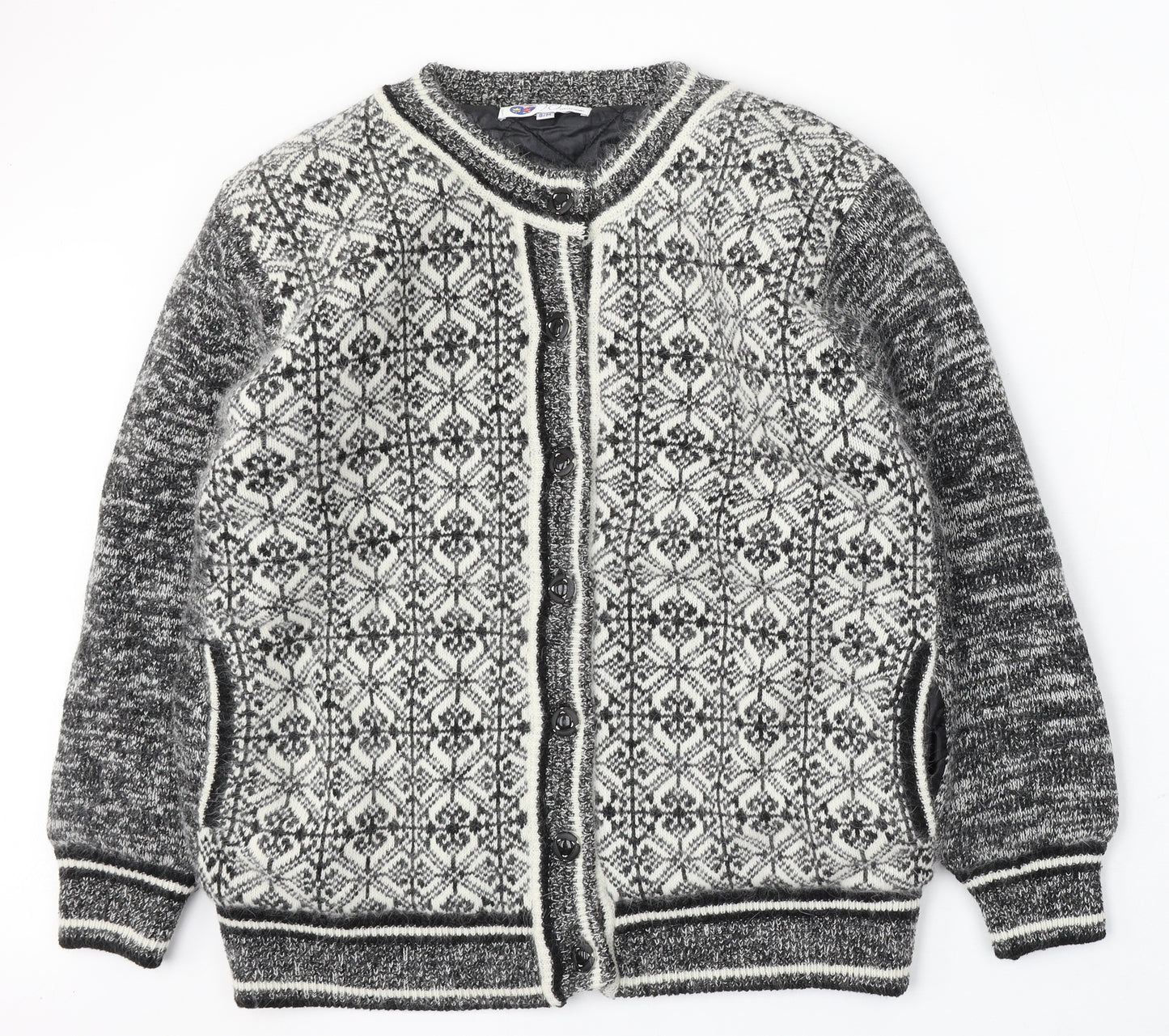 Fragrance Womens Multicoloured Round Neck Geometric Acrylic Cardigan Jumper Size S