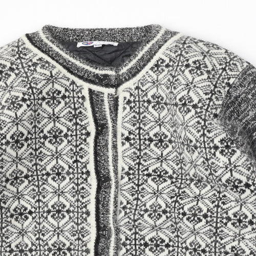 Fragrance Womens Multicoloured Round Neck Geometric Acrylic Cardigan Jumper Size S