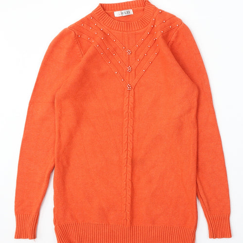 Oui Lei Womens Orange Round Neck Acrylic Pullover Jumper Size S
