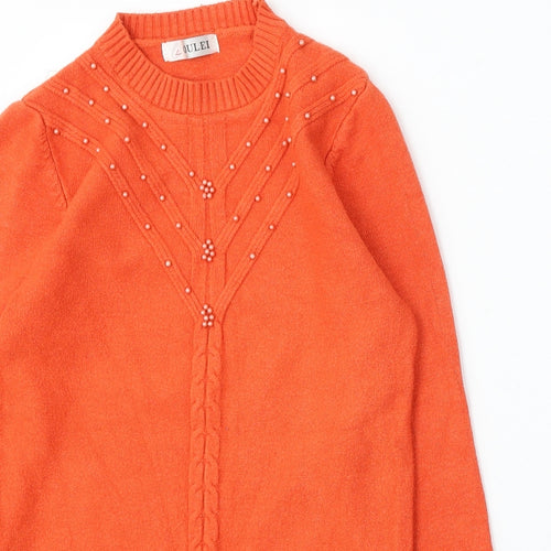 Oui Lei Womens Orange Round Neck Acrylic Pullover Jumper Size S