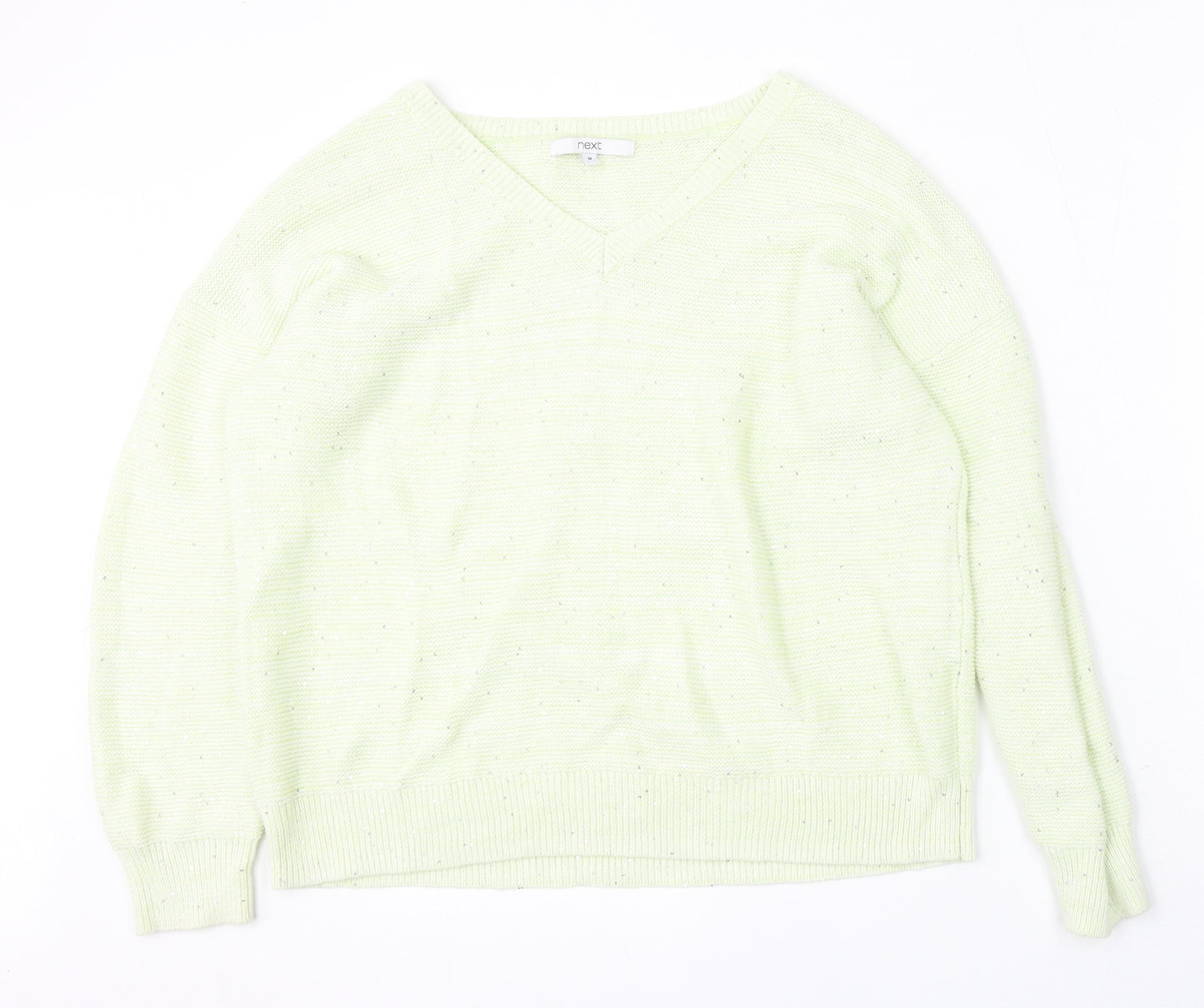 NEXT Womens Yellow V-Neck Cotton Pullover Jumper Size M
