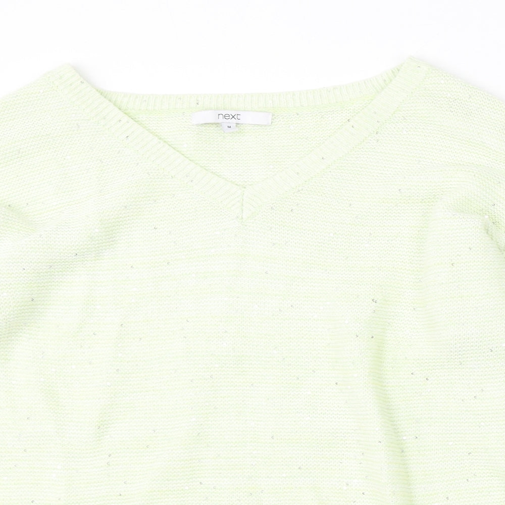 NEXT Womens Yellow V-Neck Cotton Pullover Jumper Size M