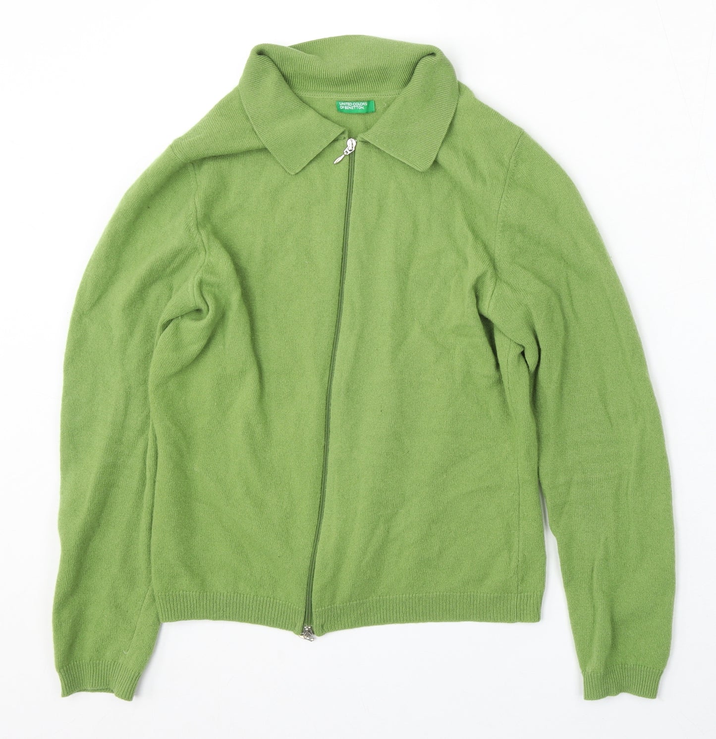 United Colors of Benetton Womens Green Collared Polyester Cardigan Jumper Size M