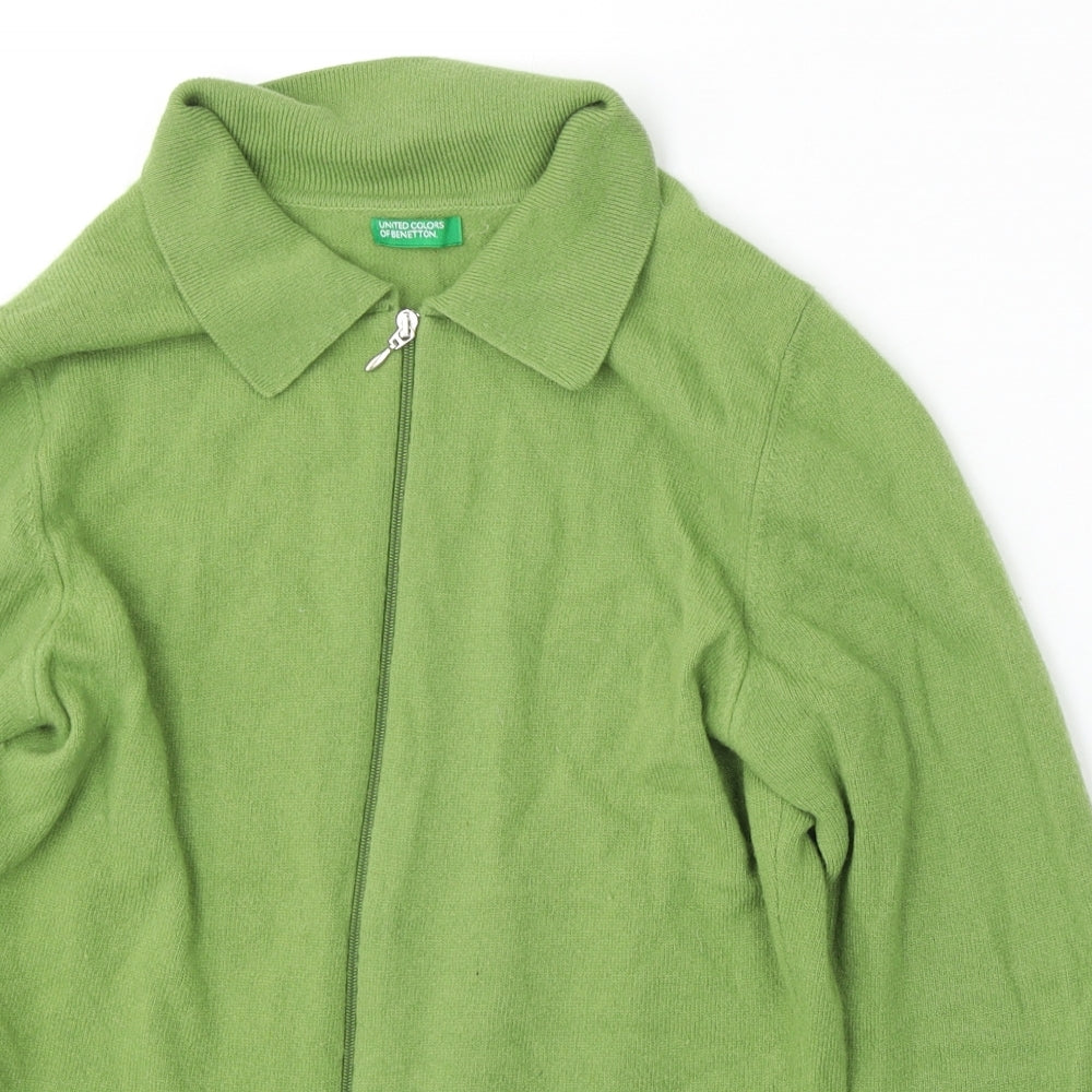 United Colors of Benetton Womens Green Collared Polyester Cardigan Jumper Size M