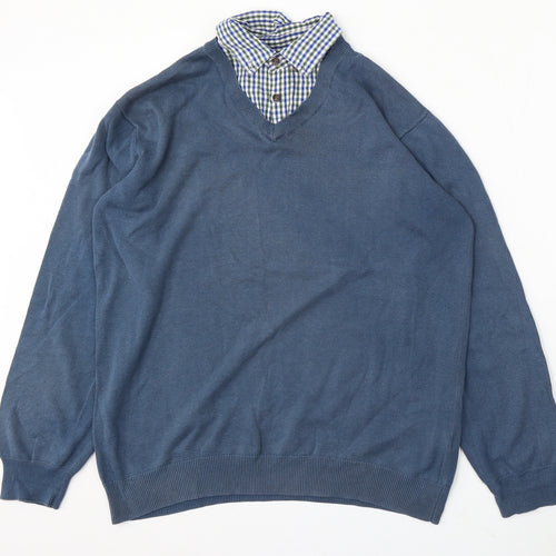 Sand Stone Mens Blue Collared Cotton Pullover Jumper Size M