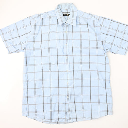 Paul Berman Mens Blue Check Polyester Polo Size M Collared Button