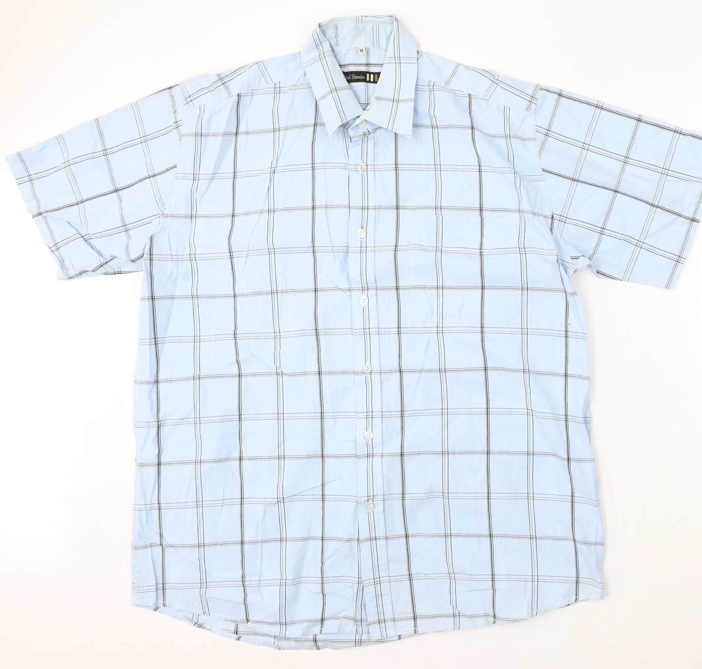 Paul Berman Mens Blue Check Polyester Polo Size M Collared Button