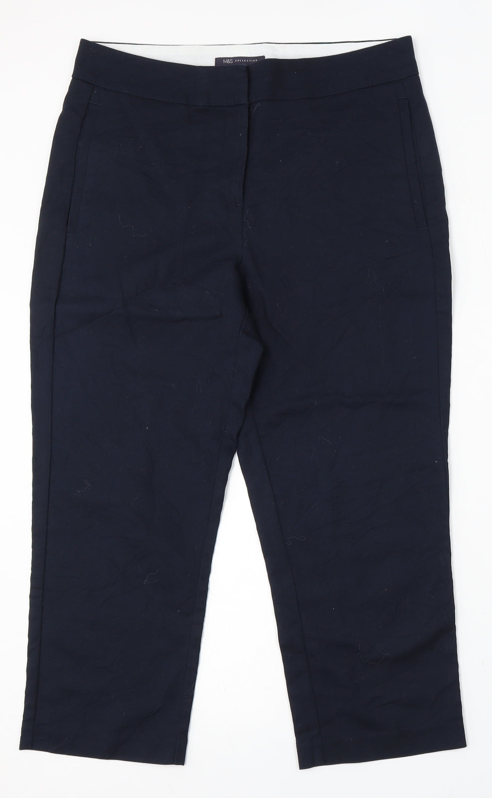 Marks and Spencer Womens Blue Cotton Trousers Size 12 L23 in Regular