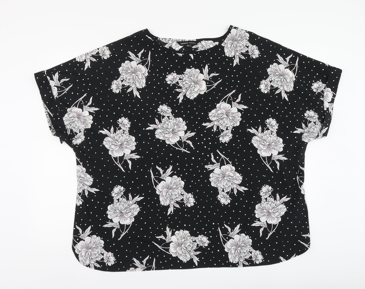 Capsule Womens Black Polka Dot Polyester Basic Blouse Size 24 Round Neck