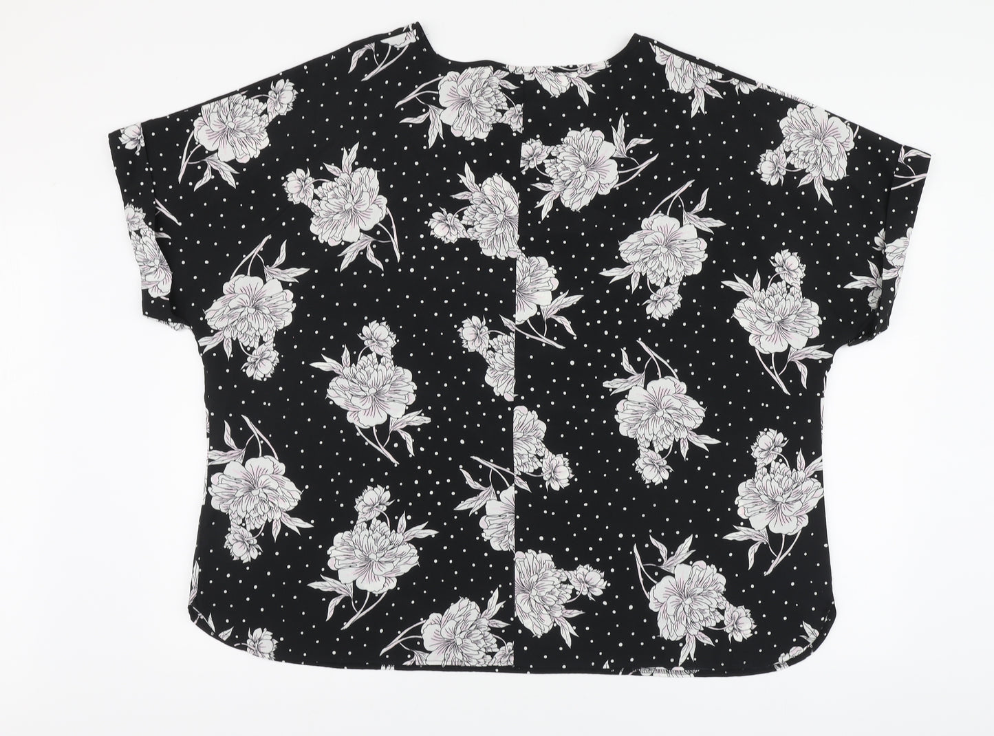 Capsule Womens Black Polka Dot Polyester Basic Blouse Size 24 Round Neck