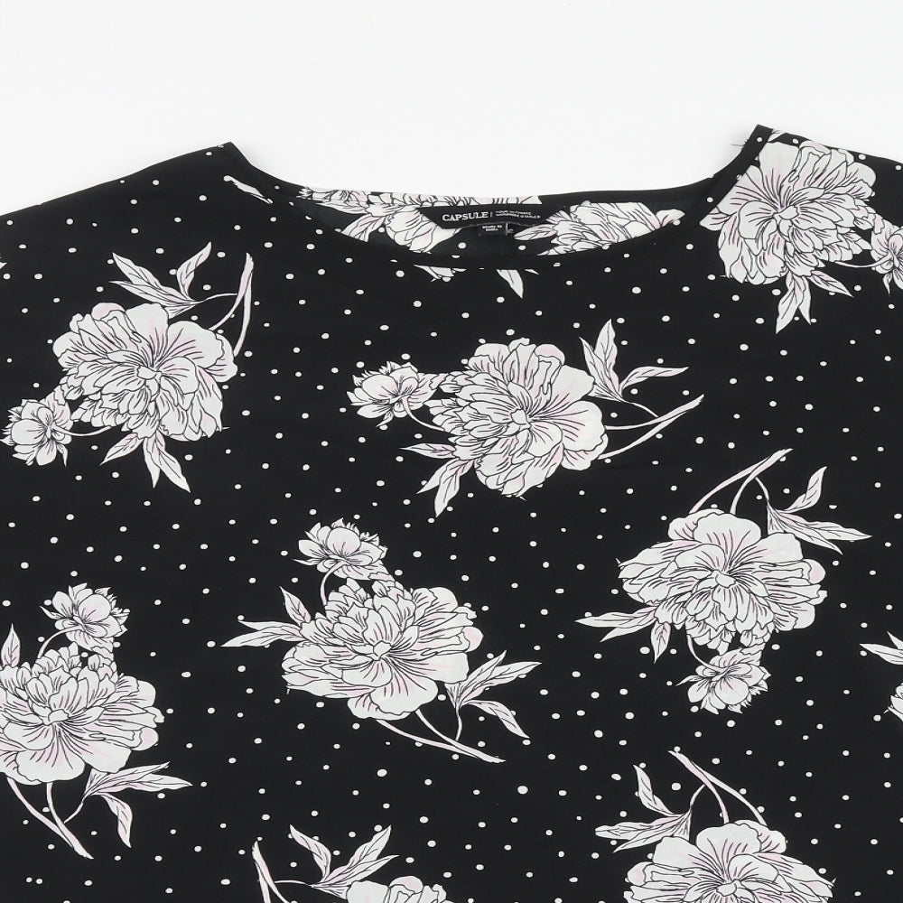 Capsule Womens Black Polka Dot Polyester Basic Blouse Size 24 Round Neck